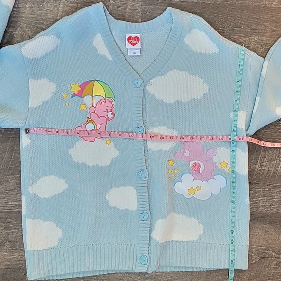 Care Bears by Hot Topic Cozy Grandpa Cardigan Womens L Sky Blue Clouds Whimsical - Picture 11 of 14